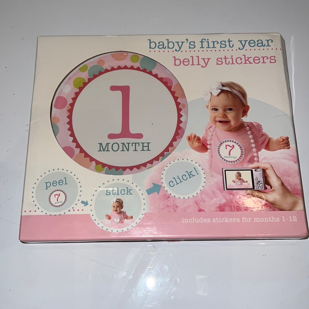 Baby’s First Year Months 1-12 Milestone Belly Stickers for Photos (Pink)